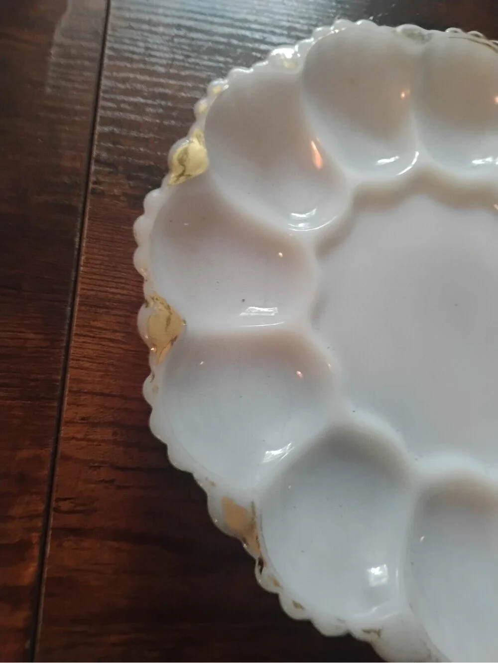 Vintage White Ceramic Deviled Egg Serving Platter with Gold Trim